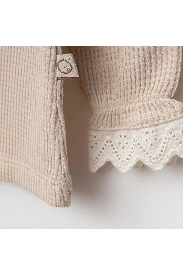 Детский комплект для новорожденных девочек хлопковый Scalloped Bandana Mini Ropa, Beige — фото 2
