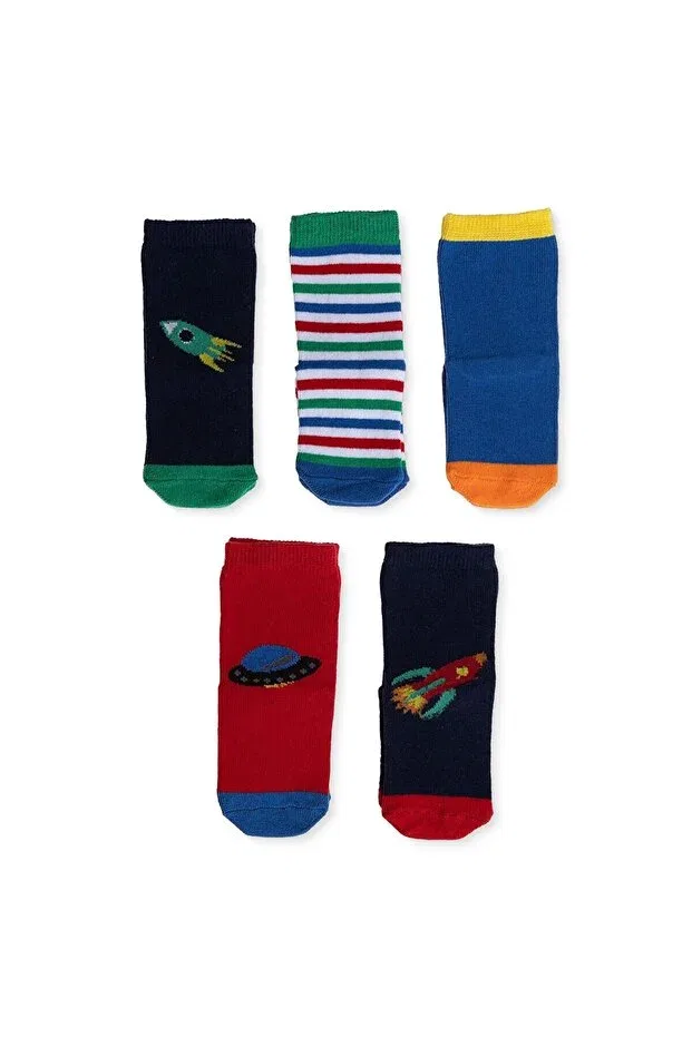 Детские носки для мальчиков с принтом Spaceship Ebebek Hello Baby, Navy Blue Printed