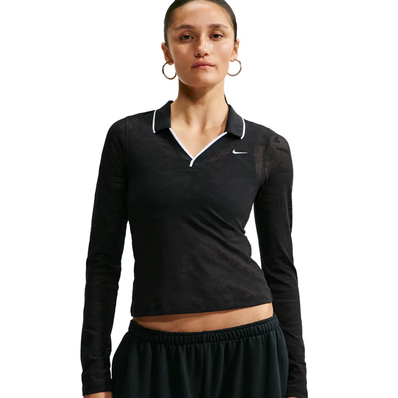 Женский топ с длинным рукавом Nike Chill Knit LS Stitch Lace, White/Black/Black