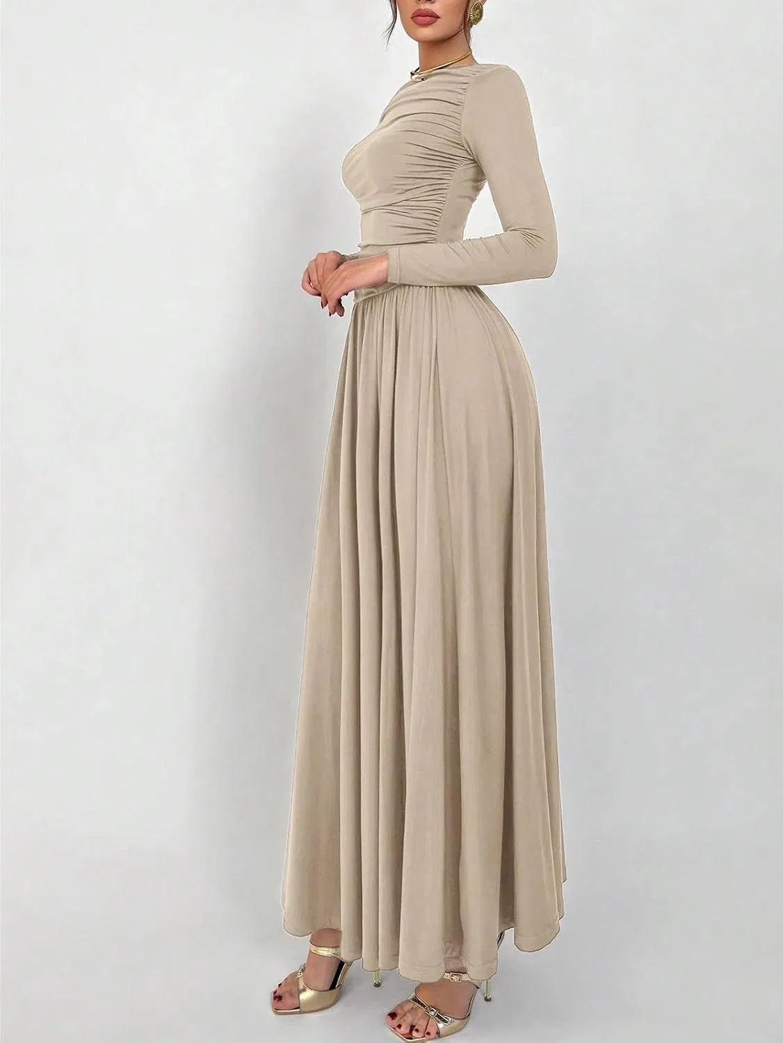 Женское повседневное платье макси Knitted Dress, Apricot — фото 3