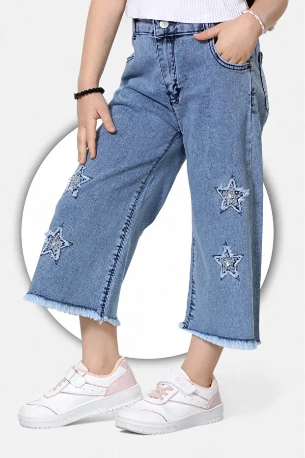 Детские шорты-бермуды для девочек хлопковые с вышивкой Cotton-Star Modiclas, Blue — фото 3
