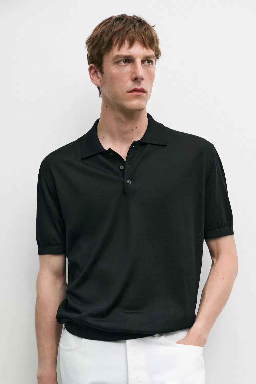 Поло Massimo Dutti Wool Blend Knit Shirt, черный — фото 2