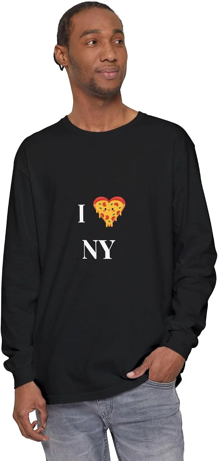 Мужская футболка с длинным рукавом I Love NY Pizza Comfort Colors 6014, Black — фото 3