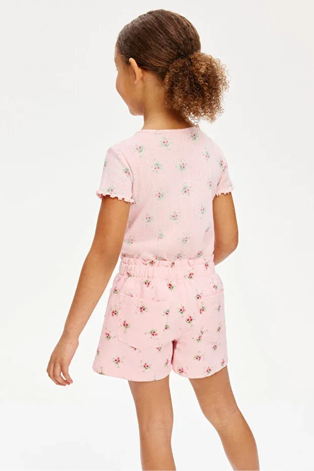 Детские шорты для девочек с принтом Paper bag waisted gabardine shorts H&M, Light Pink Floral — фото 2