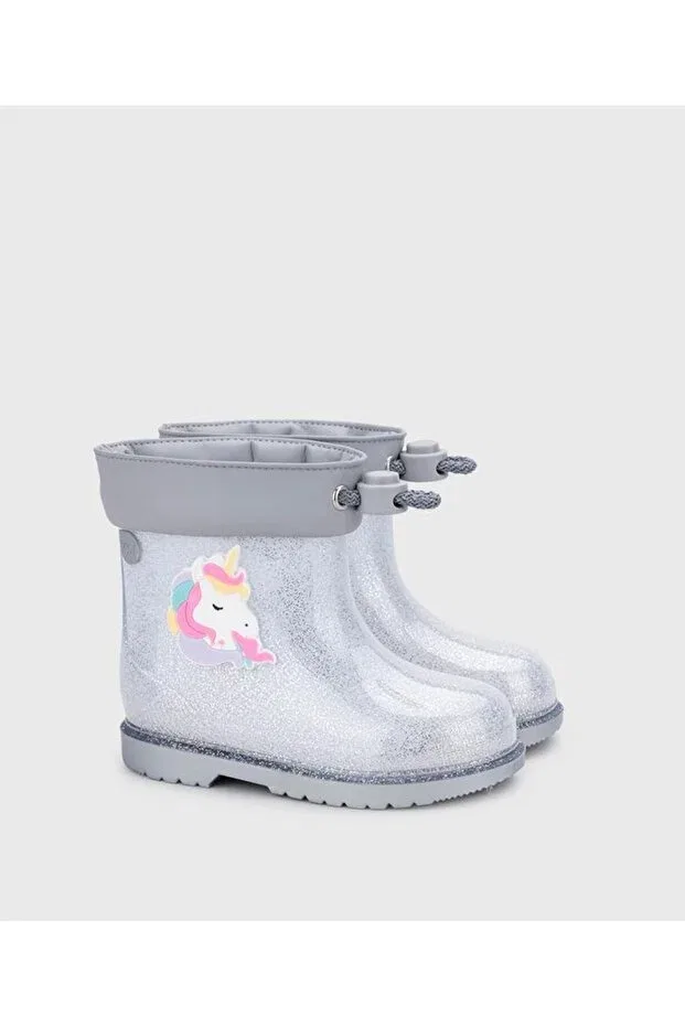 Детские сапоги для девочек водонепроницаемые Bimbi unicornio glitter rain boots Igor, Silver — фото 2