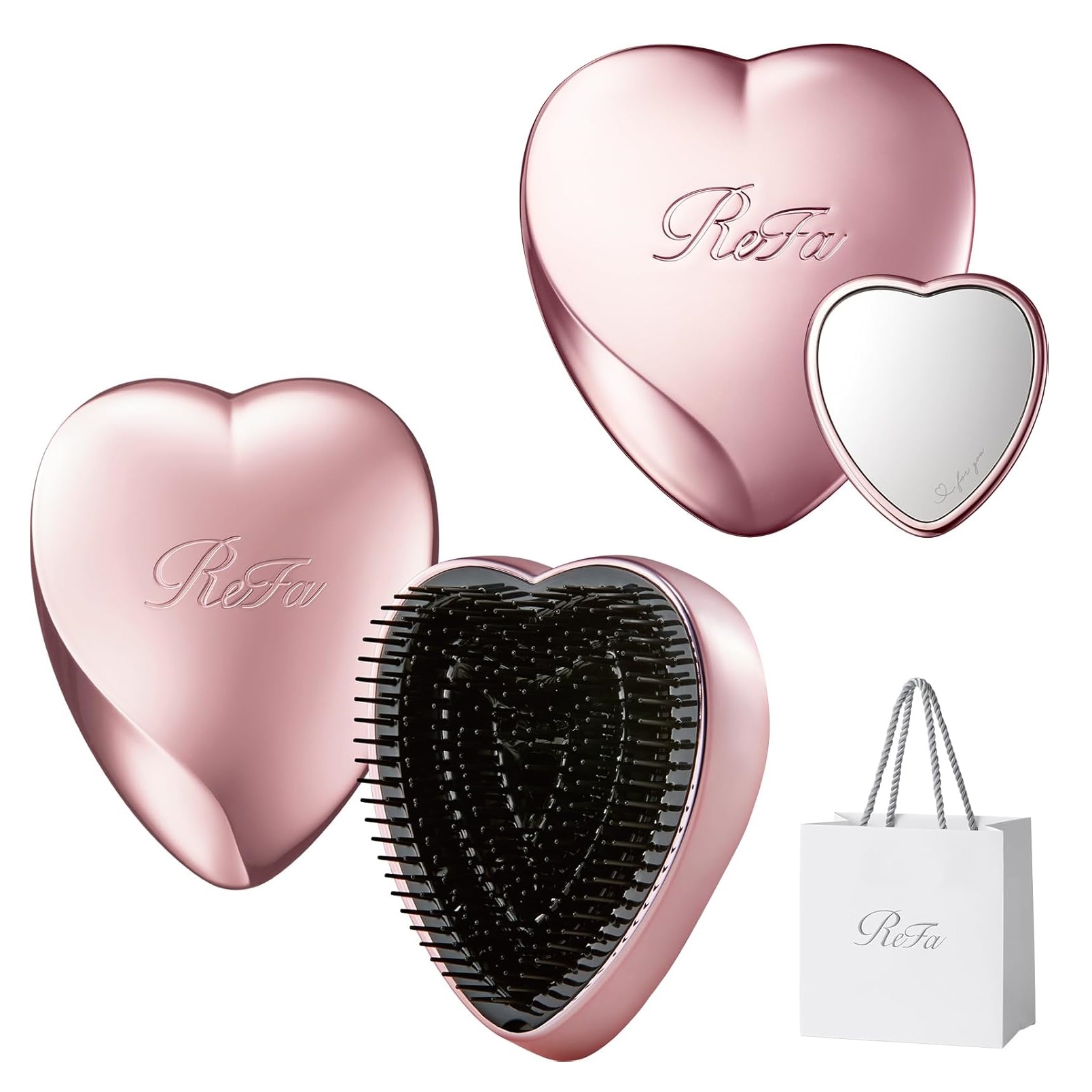 Набор зеркало и расческа ReFa Heart, rose gold