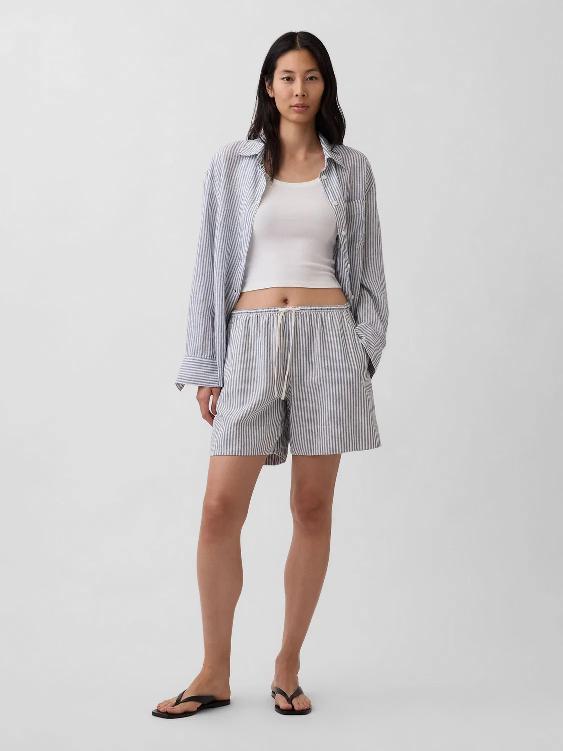 Шорты из льняной смеси, свободная посадка Gap, Blue Stripe — фото 4
