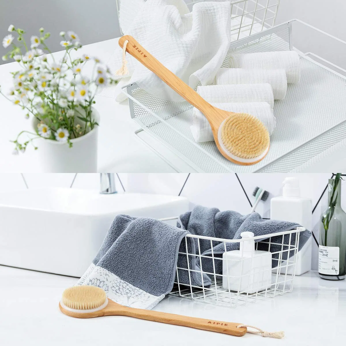 Щетка для тела с длинной ручкой, AIPIE, набор 6 шт, Bamboo — фото 4