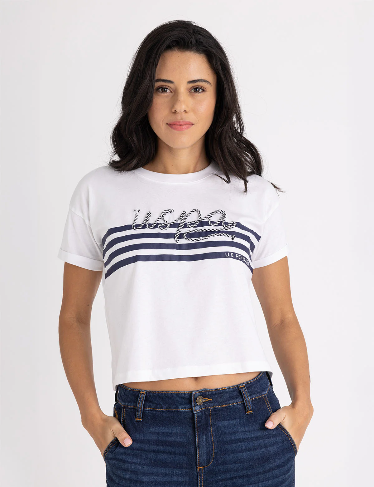 

Футболка U.S. Polo Assn Rope Applique Meet And Greet, белый/синий