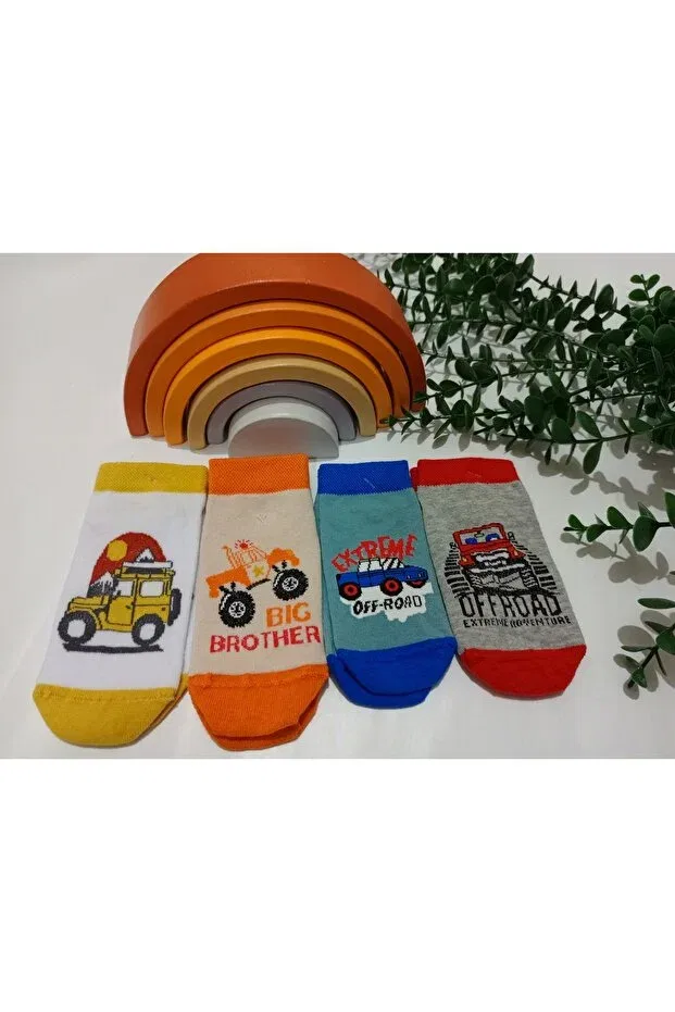 Детские носки-пинетки для мальчиков с принтом 4-Pack Peru Pattern Bebek Meselesi, Colored — фото 2