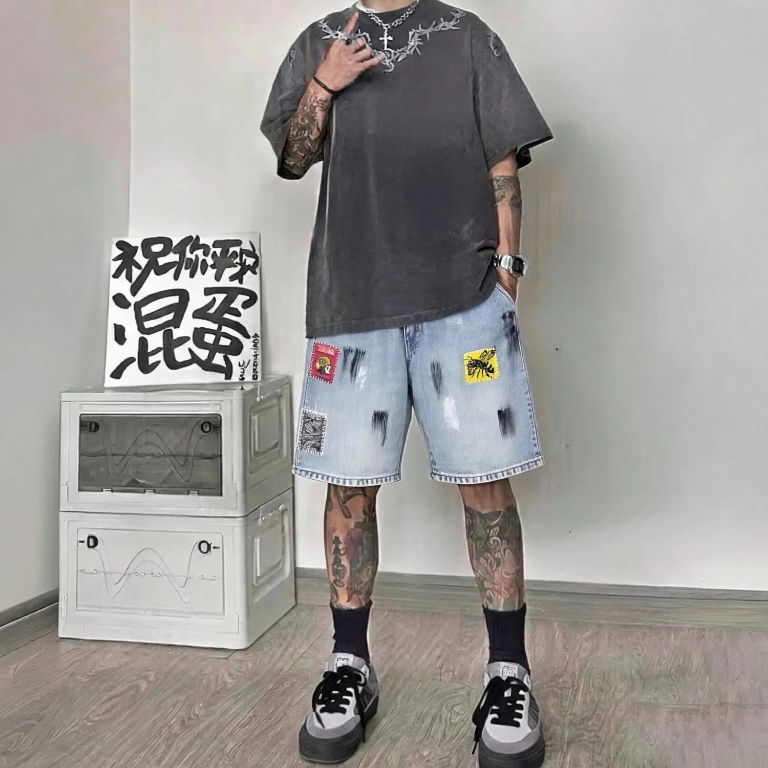 Мужские джинсовые шорты с модным принтом Levis, Light Blue — фото 4