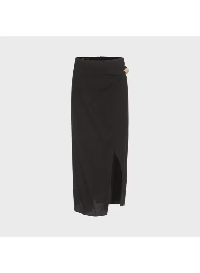 Юбка-миди трапеция с вышивкой бисером Zara, черный — фото 2