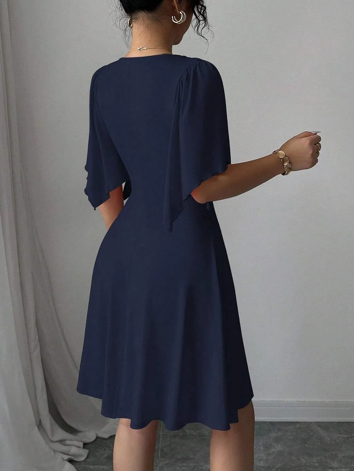 Женское мини-платье с рукавами-кимоно V-образным вырезом, Navy Blue — фото 3