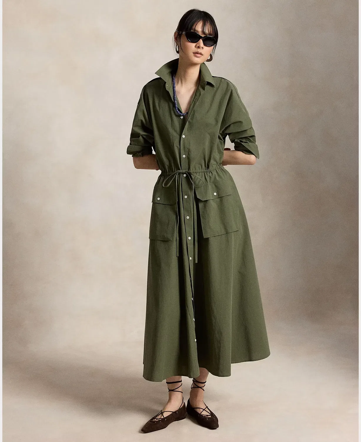 Женское платье-рубашка на запах с поясом Polo Ralph Lauren, Verde Militar