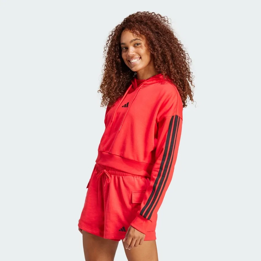 Женский укороченный худи с длинным рукавом и принтом 3-Stripes adidas, Красный