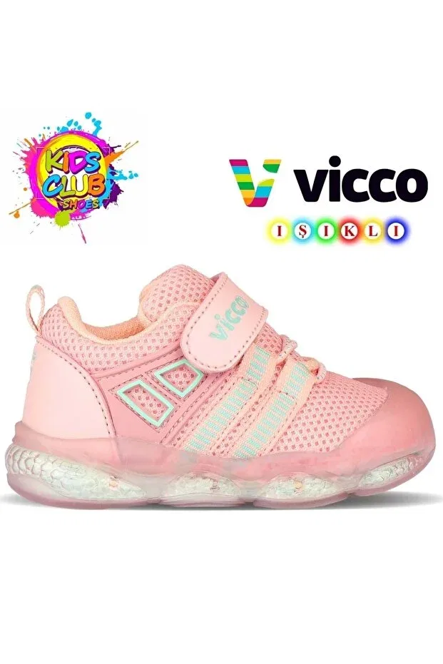 Детские ортопедические спортивные туфли для девочек с подсветкой Vicco, Powder