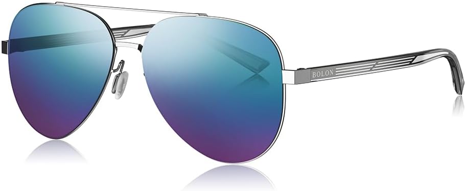 

Легкие металлические классические солнцезащитные очки-авиаторы BOLON с поляризованными линзами для мужчин и женщин, диаметр линз 59 мм, эксклюзивный бренд очков EssilorLuxottica, Silver/Blue Mirror Polarized Bl8030