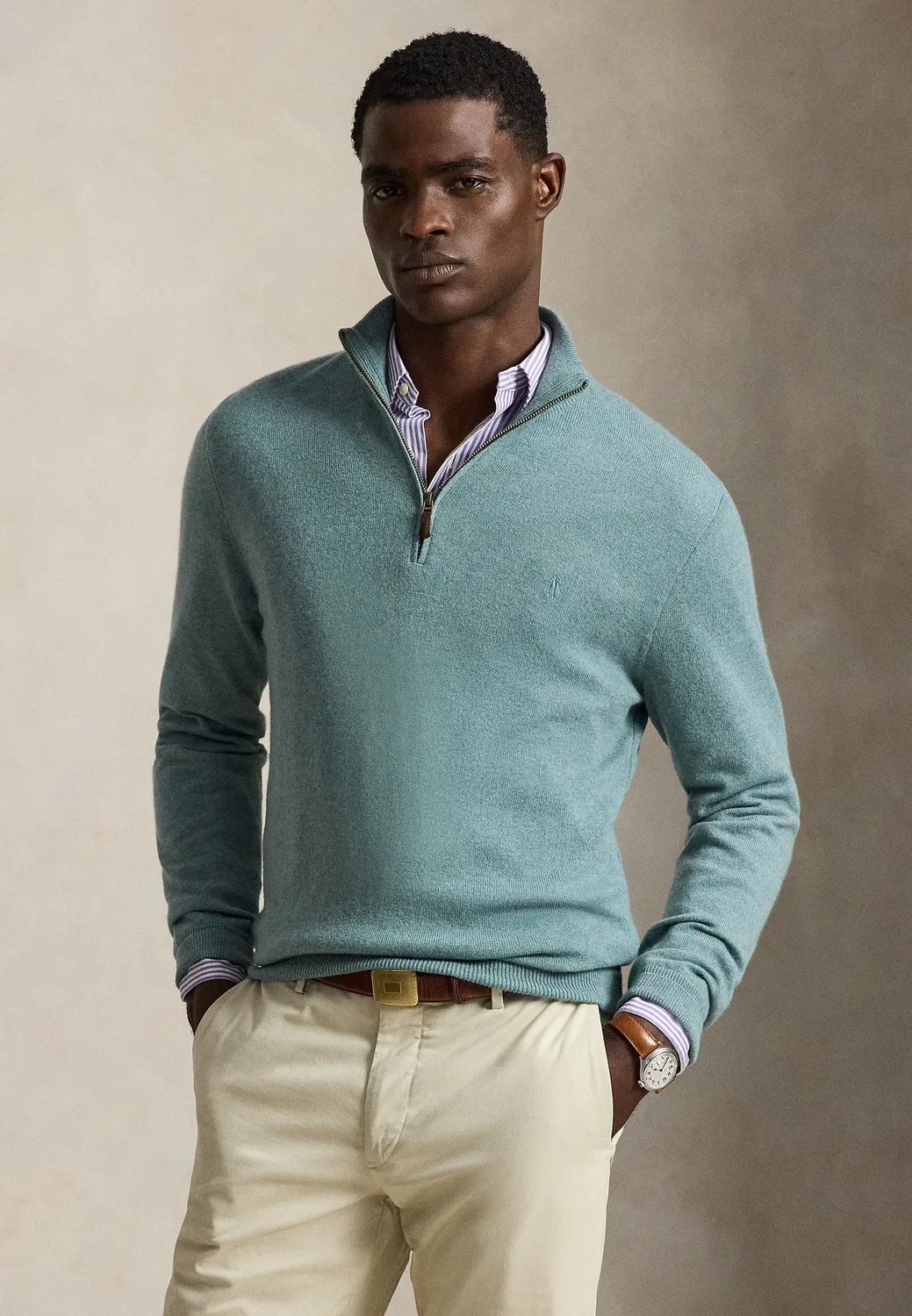 Шерстяной свитер с застежкой-молнией на четверть длины Polo Ralph Lauren, Turquoise Jay Heather