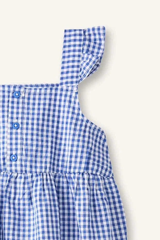 Детское платье для девочек с принтом Gingham Strappy Seersucker Textured Sax Blue Defacto, Blue-Be181 — фото 2