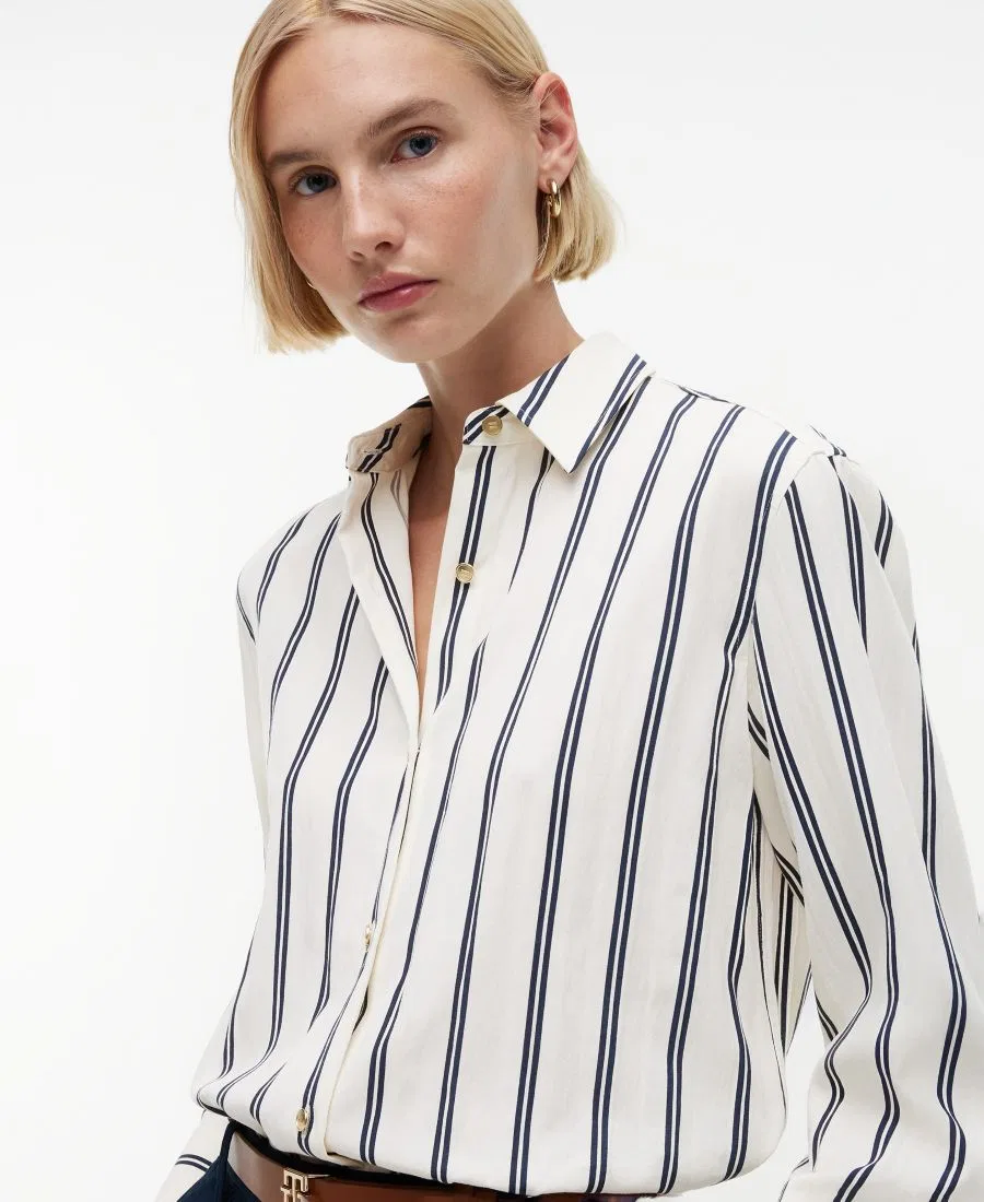 Женская рубашка из льна с морским принтом, с длинным рукавом Tommy Hilfiger, Dune Calico Navy Stripe — фото 4