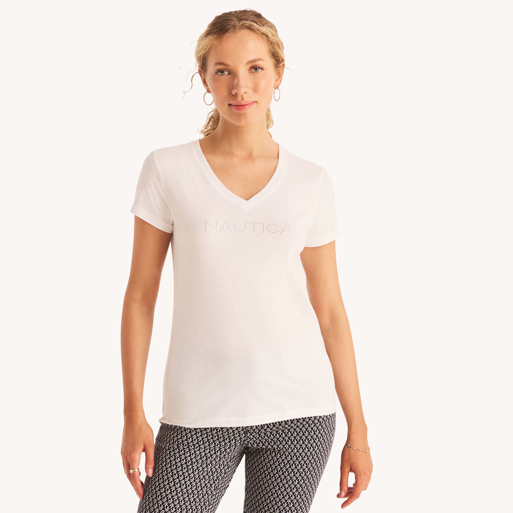 

Женская футболка Nautica с V-образным вырезом, цвет bright white