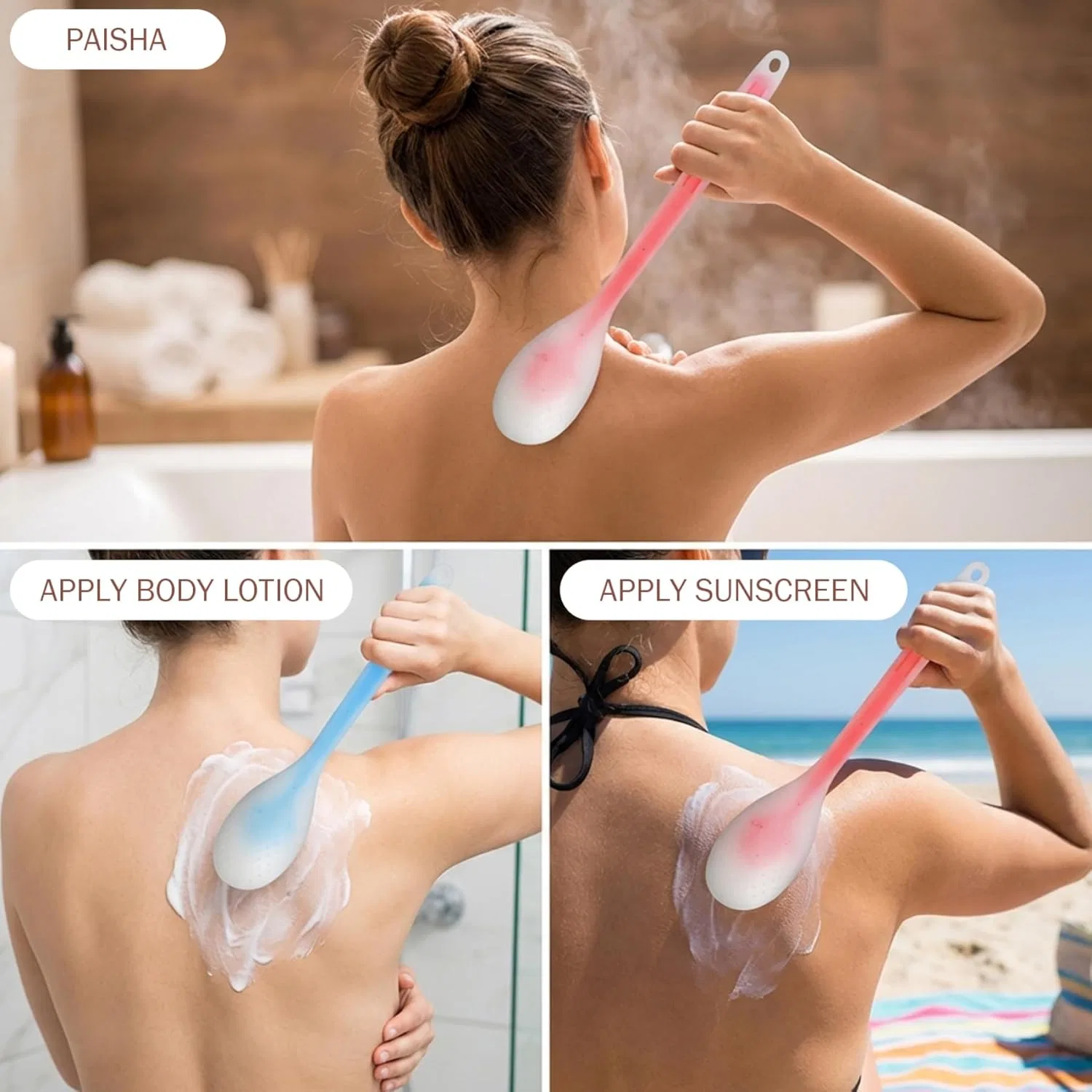 Аппликатор для лосьона на спину, 2 шт, Ameble, Silicone, 38 см — фото 3