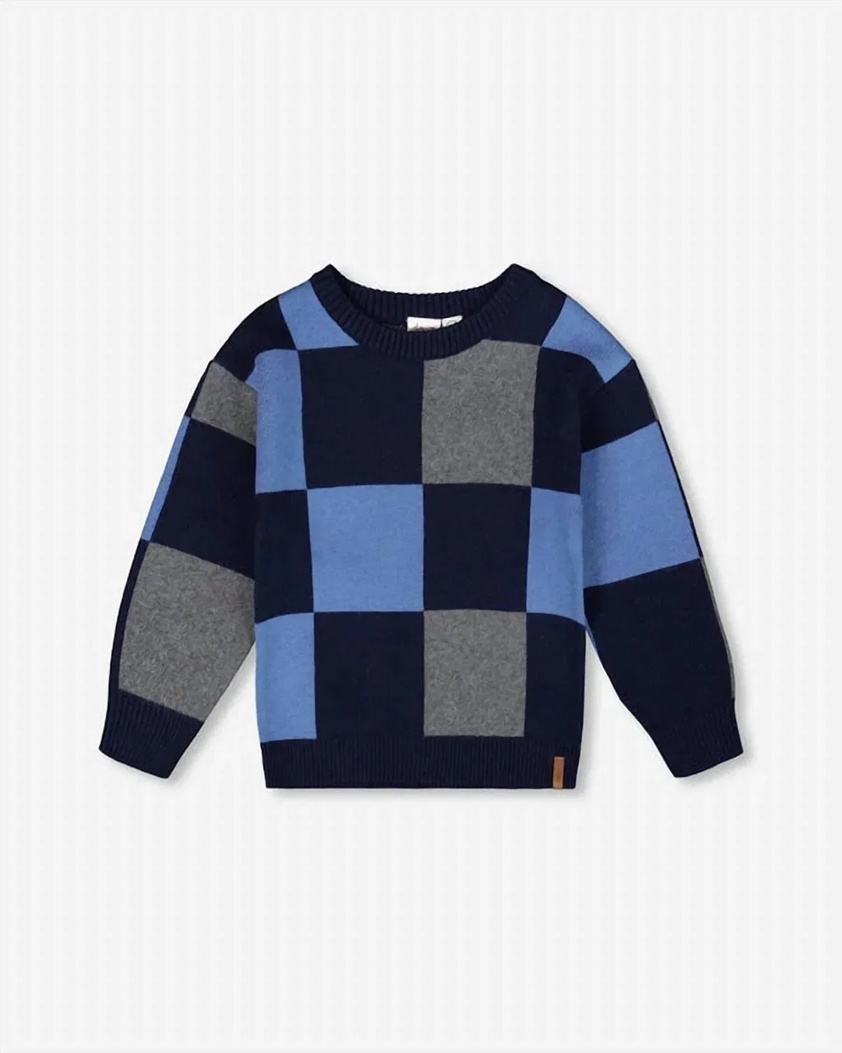Детский свитер для мальчиков с узором в клетку Checker Knit Sweater Deux par Deux, Blue/Grey — фото 2