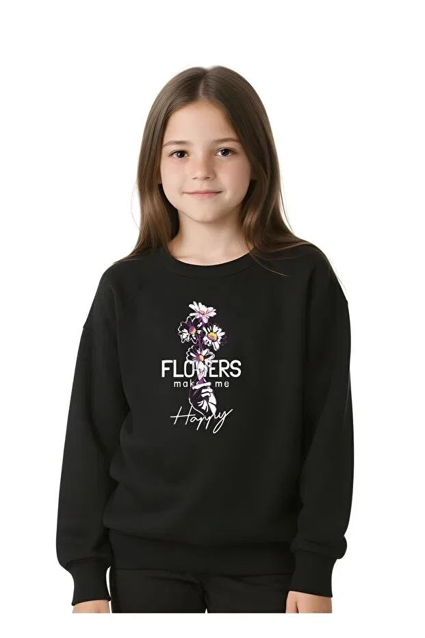 Детские свитшот для девочек с принтом Fyk Collection, Black