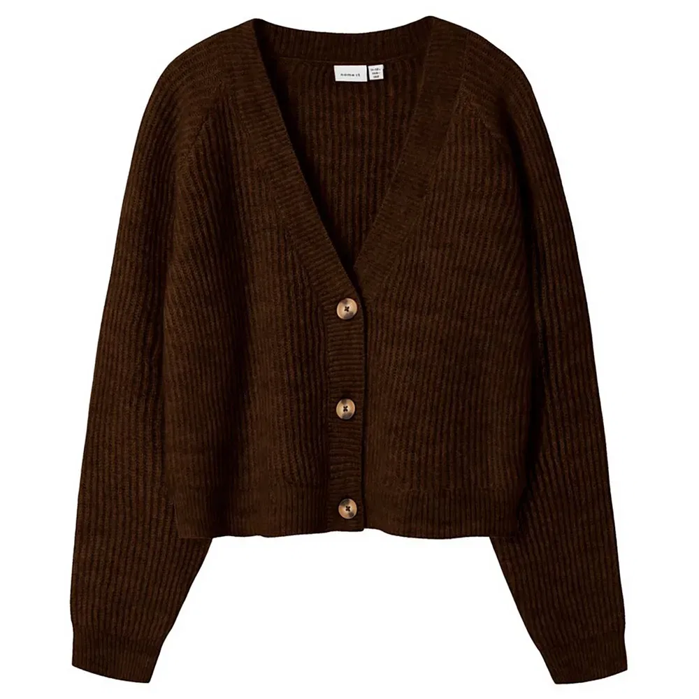 Детский короткий кардиган с V-образным вырезом Name it Holly Boxy Short Knit, Brown