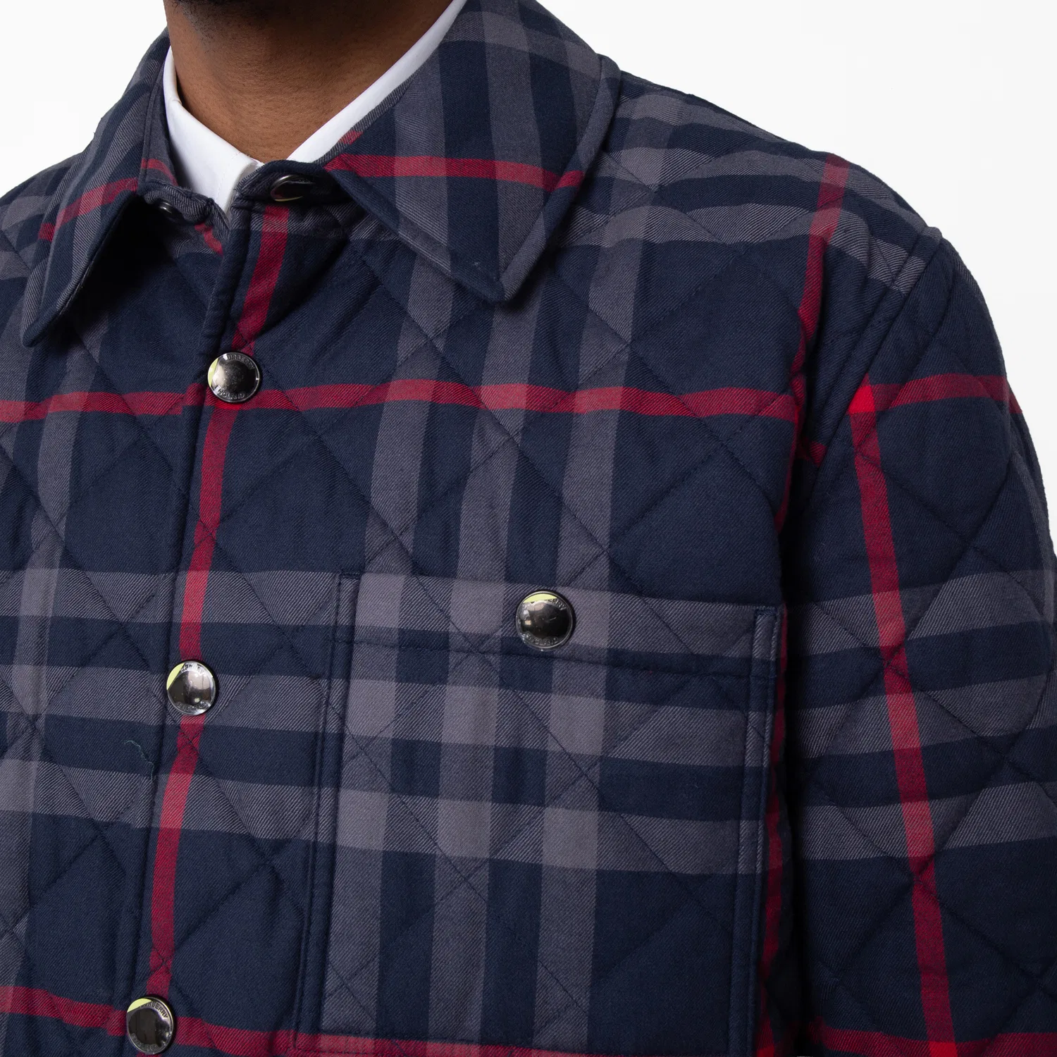 Куртка хлопковая с длинным рукавом Navy Blue Check-Collar Cotton Jacket Burberry, Navy Ip Check — фото 2