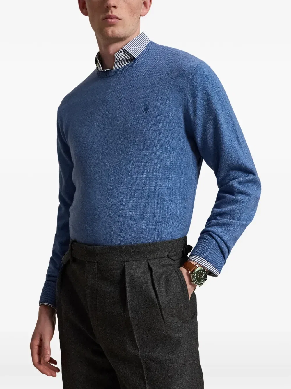 Свитер с V-образным вырезом и вышивкой Pony Polo Ralph Lauren, синий — фото 3