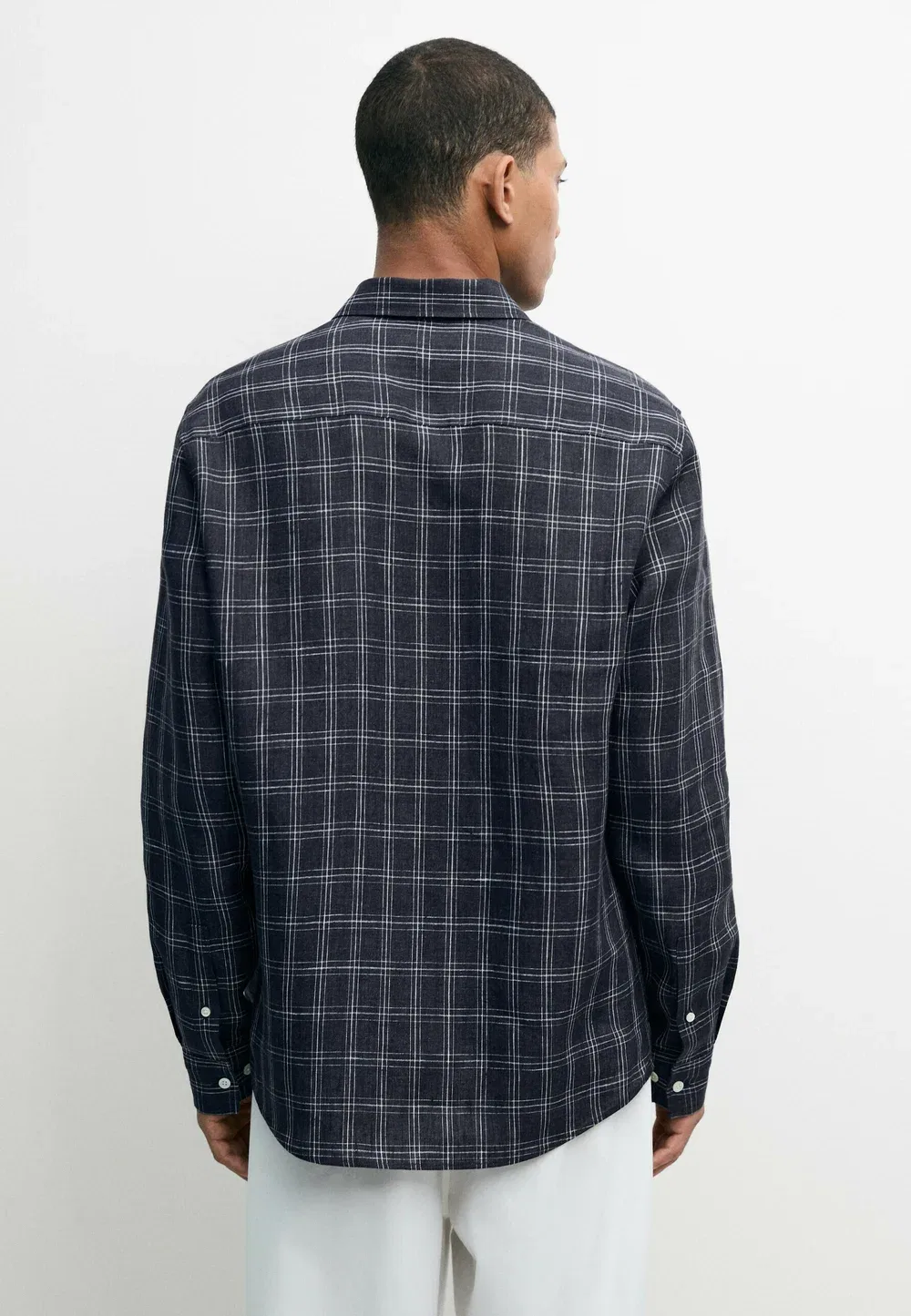 Рубашка в клетку, 100% лен, стандартный крой Massimo Dutti, Dark Blue — фото 3