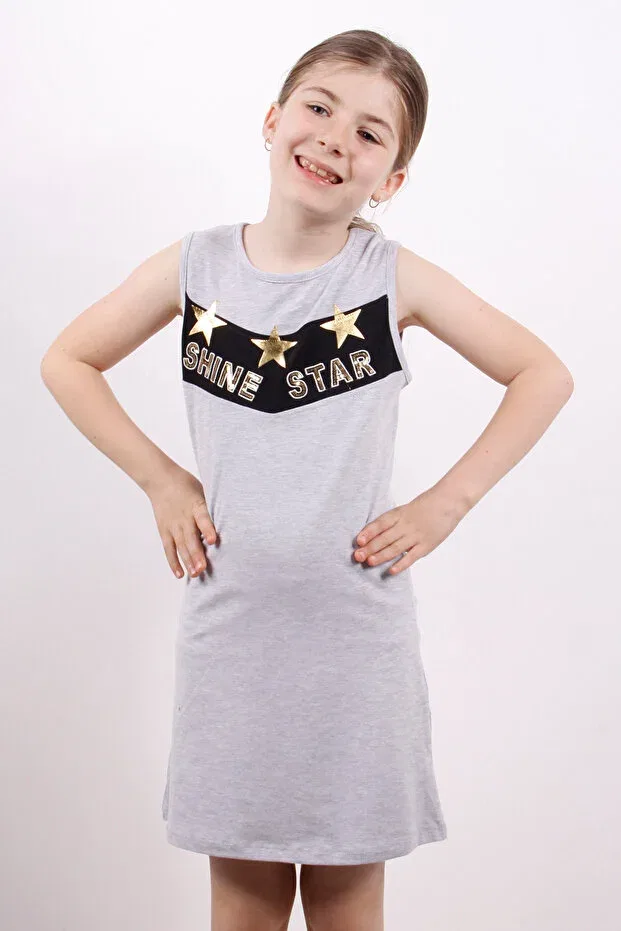 Детское платье для девочек с принтом Star patterned girl's dress Toontoy, Gray Melange — фото 3