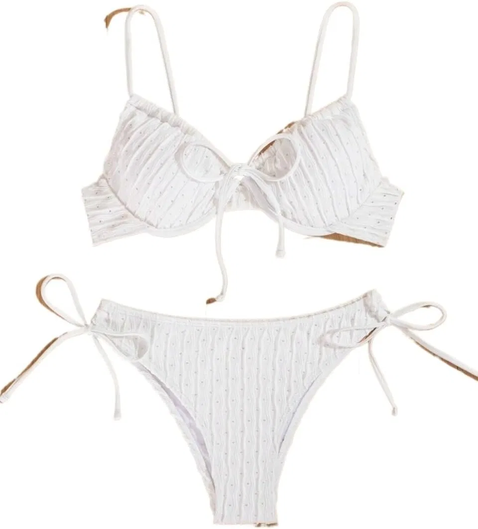 Женский бикини-сет с завязками спереди, High Waisted Push Up, White
