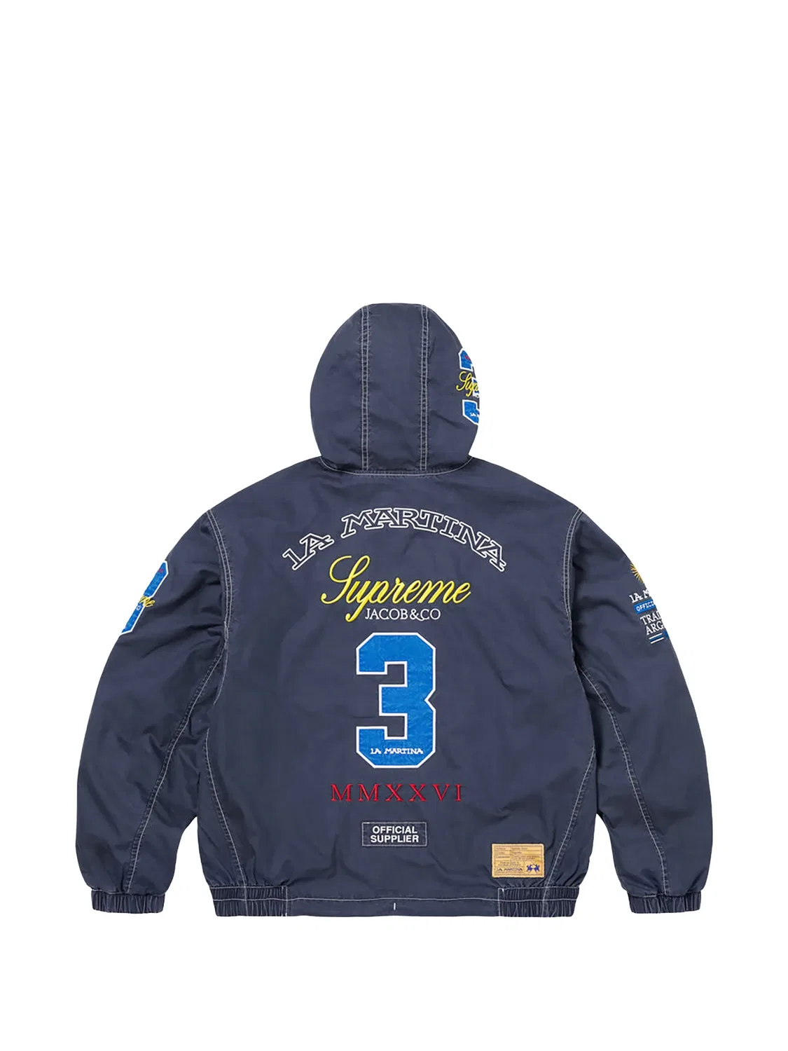 Куртка с капюшоном и вышивкой синяя Supreme, синий — фото 2