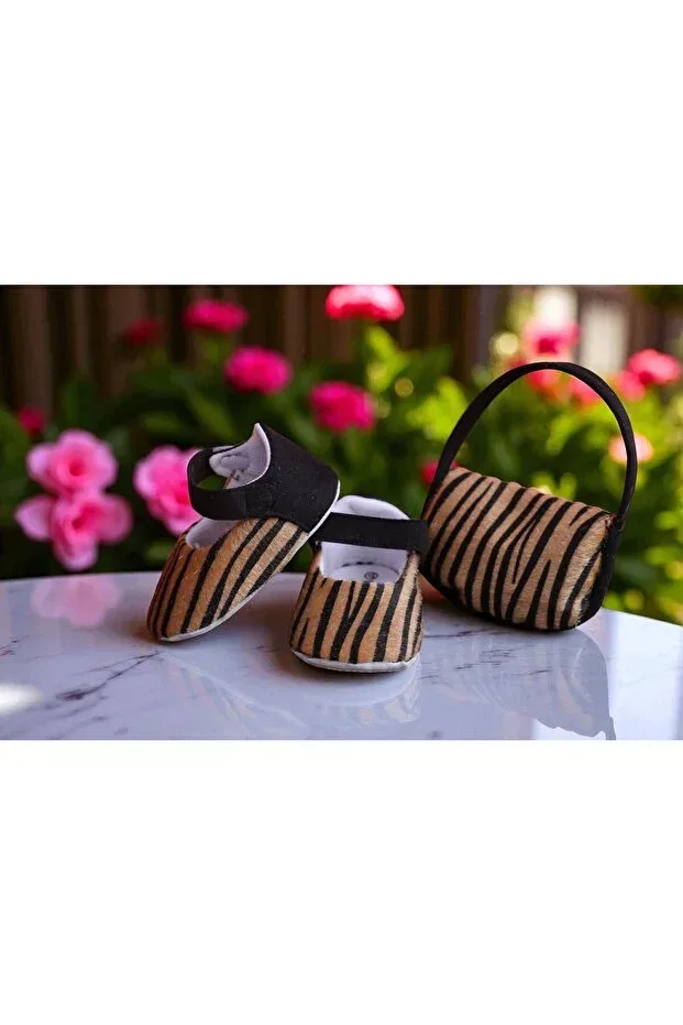 Детские балетки с принтом Leopard patterned ballerina baby shoes bag set Bebluxbaby, Light Brown — фото 2