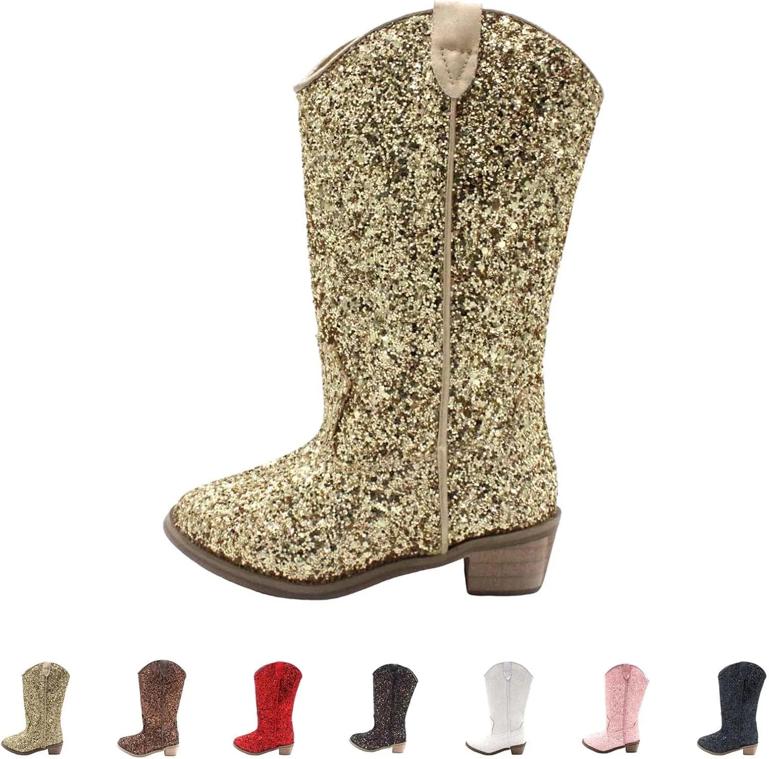 Детские ботинки для девочек с блестками Cowboy Boots, Gold — фото 3