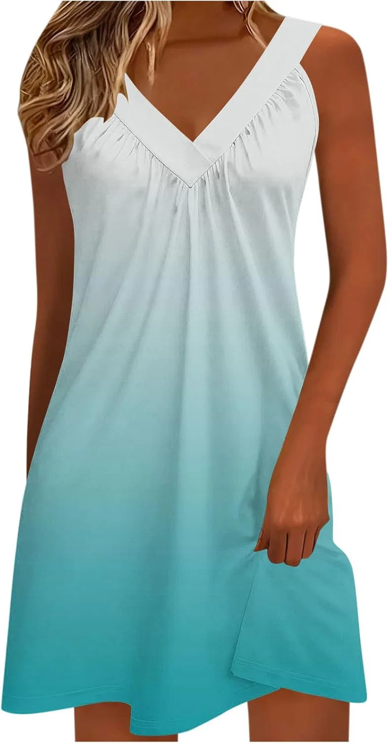 Женское летнее сарафан V-образным вырезом без рукавов, Army Green