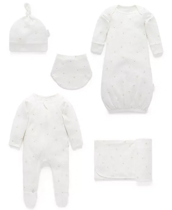 Детский комплект с принтом Welcome Baby Gift Pack 5 Piece Purebaby, Vanilla Bear