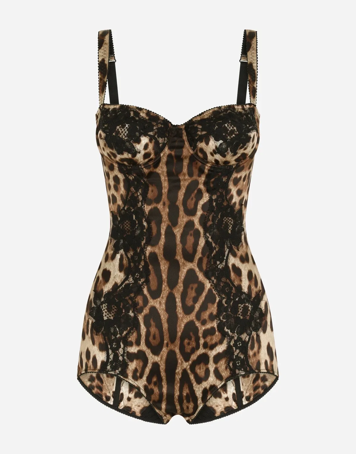 Атласное боди с леопардовым принтом Dolce & Gabbana, бежевый