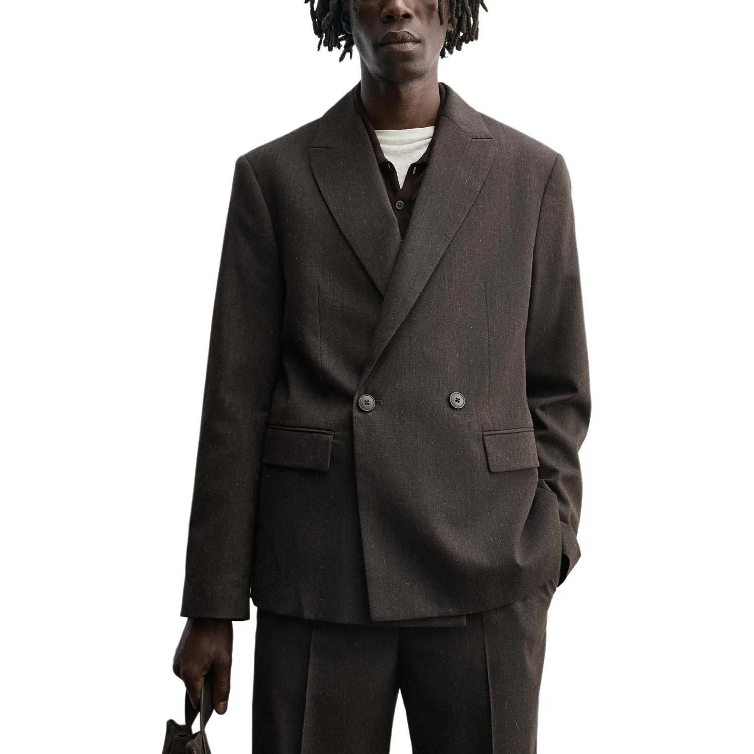 Мужской деловой костюм с воротником, темно-коричневый смешанный цвет, ZARA, Dark Brown Mixed Color — фото 4