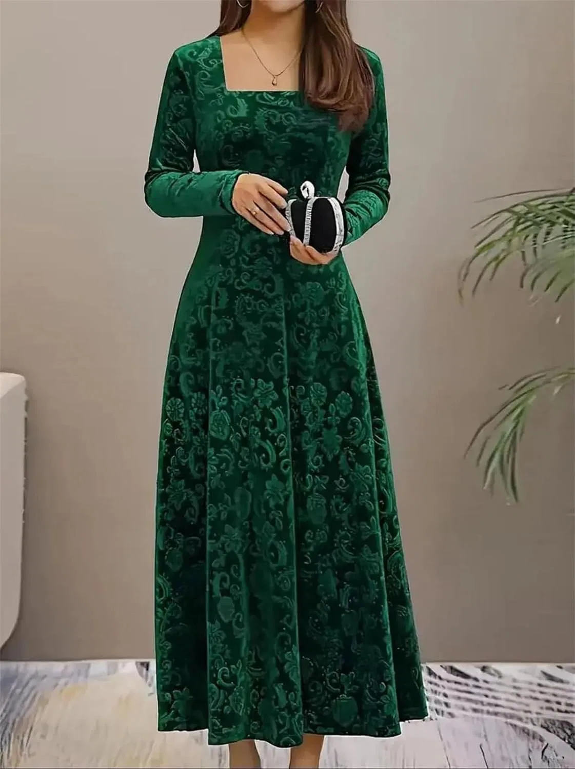 Женское платье макси из флиса и велюра Korean Style, Red — фото 2