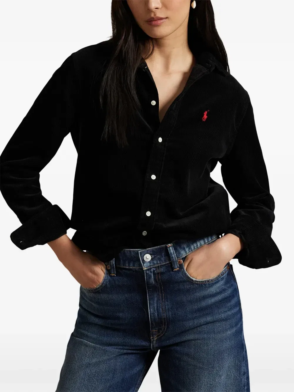 Рубашка с вышивкой Polo Ralph Lauren, черный — фото 3