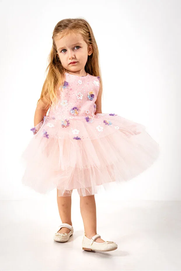 Детское платье для девочек с принтом Daisy Sequin Tutu Evening Dress Dfn, Powder — фото 2