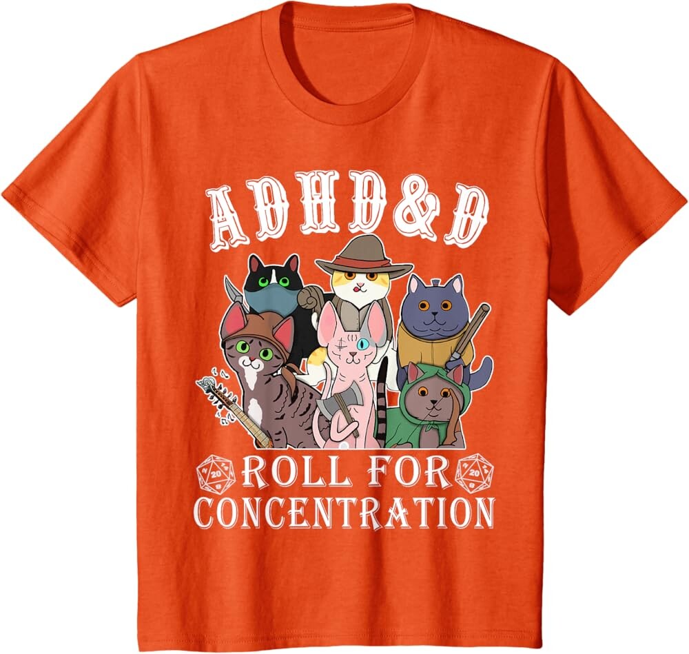 

Детская футболка Funny Tees Gamer RPG Apparel Cats RPG Gamer Roll For Concentration D20 Dice Nerdy, оранжевый