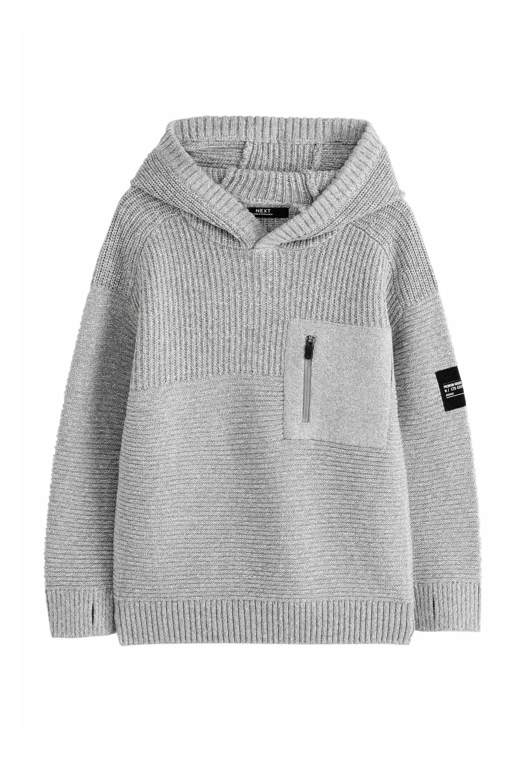 Худи стандартного кроя, вязаное, в стиле милитари Next, Grey Twist