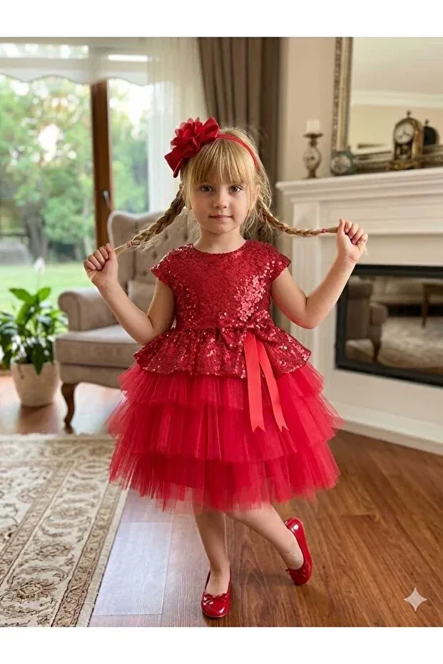 Детское платье для девочек с блестками Rumi Kids, Red