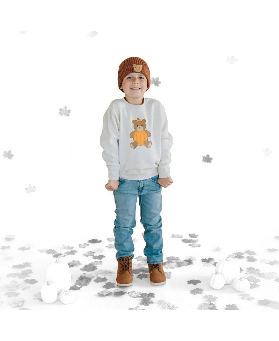 Свитшот с принтом медведя Pumpkin Teddy Bear Patch Sweet Wink, Natural Heather — фото 2