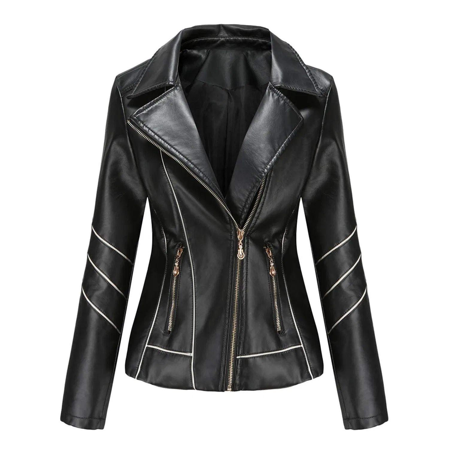 Женская куртка-косуха с молнией, модель Biker Jacket, Black — фото 2