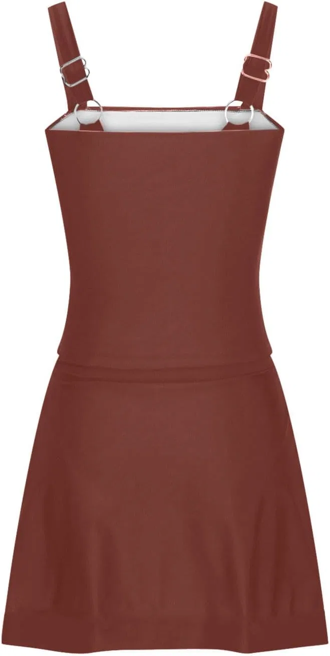 Женский танкини-купальник с юбкой, утягивающий живот, High Waist Modest Retro, Coffee — фото 4